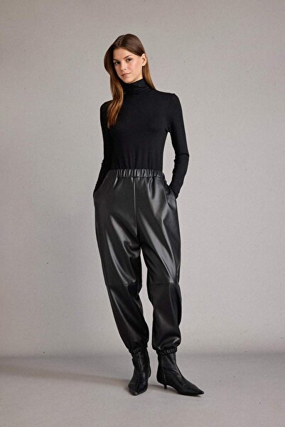 DeFacto Balloon Fit Elastic Waist Faux Leather Trousers G7008Ax25Wn