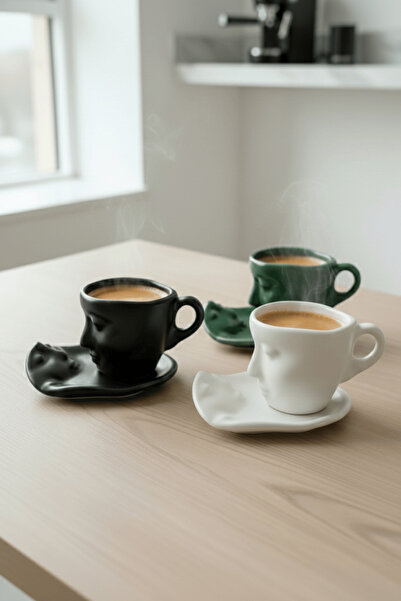 Mithra Life طقم فناجين قهوة تركية سيراميك للوجه باللون الأسود والأبيض والأخضر...