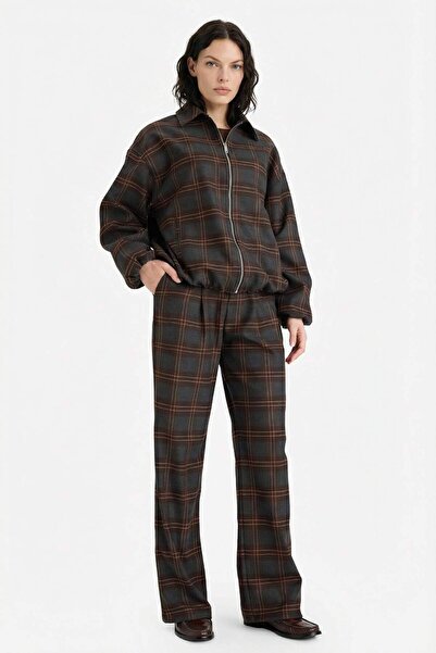 DeFacto Wide Leg Double Pocket Regular Waist Straight Leg Checkered Trousers ...