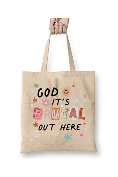 Toyaso God Its Brutal Out Here White Tote Bag Long Handle Shopping Bag Beach Bag