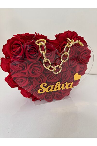 sbcceyiz Kalp şeffaf Pleksi çantalı Hediyelik kişiye özel isimli çiçek aranjman
