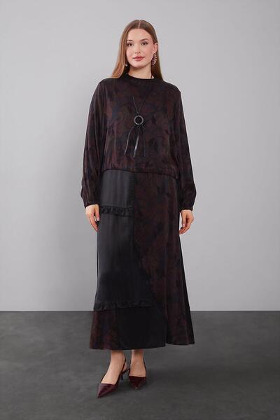 Levidor Burgundy Mini Ruffle Detailed Cupra Skirt Set