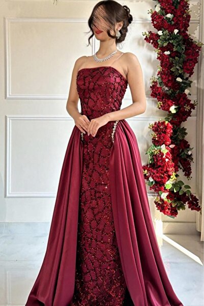 Rahibhdresses فستان سهرة طويل مطرز مع ذيل تفته فاخر