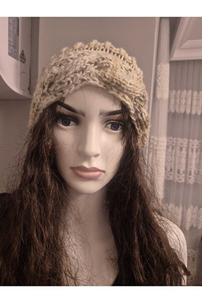 Hobiuniverse قبعة نسائية شتوية محبوكة يدويًا بلون بيج مغبر مع تفاصيل محبوكة ل...