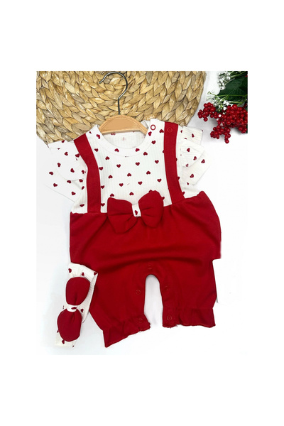 Narnuga Mi̇rayli̇fe 3-6-9-12 Months Bandana Piti Heart Printed Salopet Look 2...