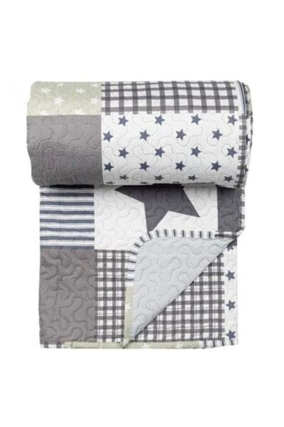 OEM Reversible Bedspread, Stars Pattern, Patchwork, Gray, 160x230cm