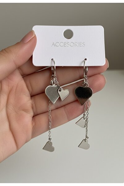 KANERUZ Silver Color Heart Dangle Trendy Metal Earrings (Item Size 7 cm)