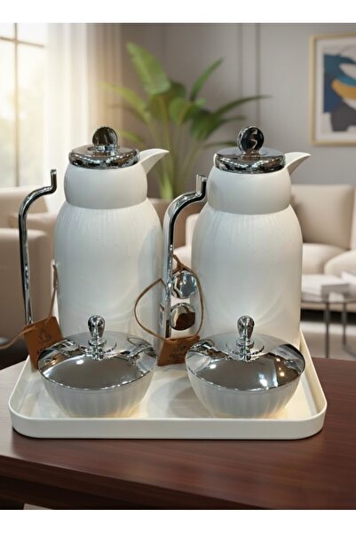 Generic 5-piece tea and coffee thermos set with serving tray, sugar container...