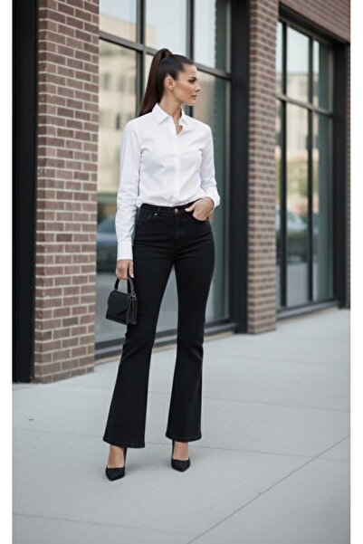 WODDİ "جينز نسائي عالي الخصر بأرجل إسبانية يوفر أناقة وراحة معًا MY