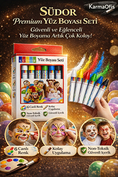 KarmaOfis 6 Renk Yüz Boyası Seti – Non Toksik, Kolay Uygulanan Çocuk ve Parti...