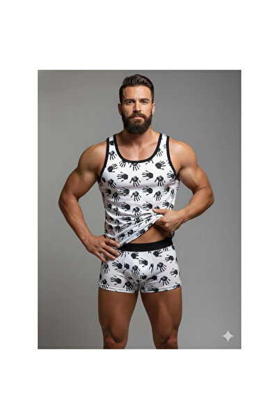 Narnuga Mi̇raxx Men's Patterned Tank Top Boxer Set