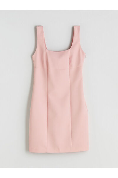 LC Waikiki Özmarka Νέας Σεζόν Μίνι Φόρεμα Κρεπ με Τετράγωνο Γιακά