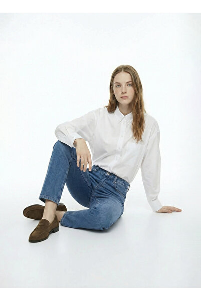 Fabrika Normal Bel Straight Paça Mom Fit İndigo Kadın Denim Pantolon F6SL-PNT...