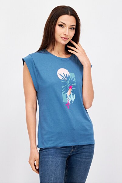 Etam Women Round Neck Short Sleeves Graphic T-Shirt, Pine Green