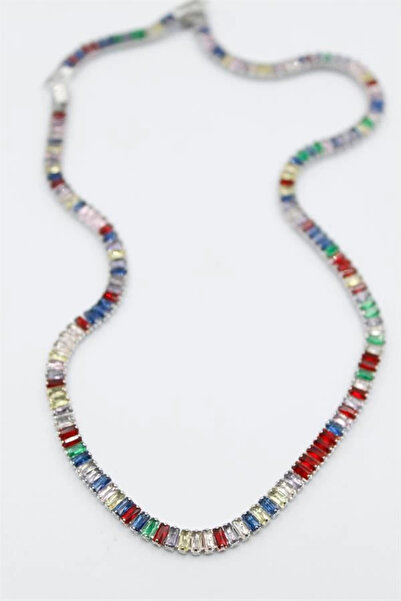 Mestore قلادة مسار مائي ملون متوسطة الحجم - فضي