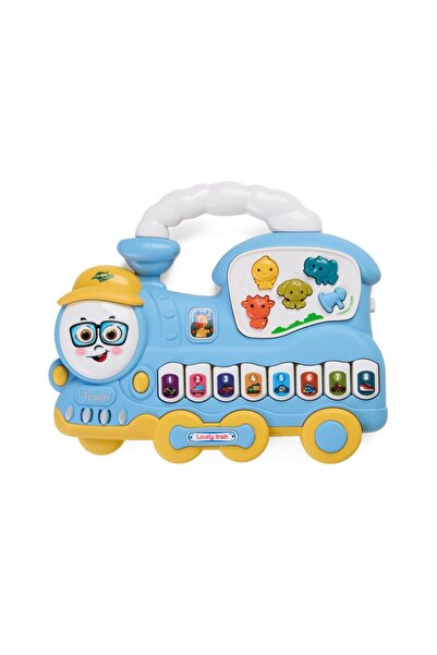 MomKi Jucarie trenulet cu lumini si sunete, albastru,