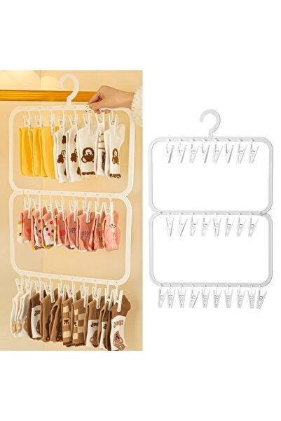 Generic 3-Layer Foldable Clothes Drying Rack, Sock Airer with 26 Clips, Indoo...