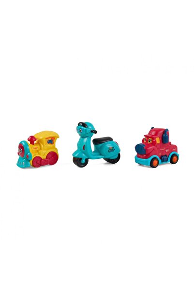 MomKi Set 3 vehicule actionate prin inertie- masinuta rosie, tren galben, scu...