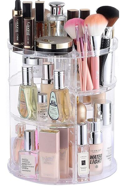Arabest Transparent Rotating Makeup Organizer for Dresser, Adjustable Skin Ca...