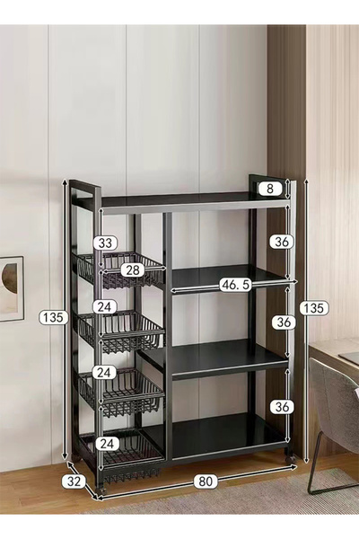 Generic Black Rolling Kitchen Storage Rack, Multifunctional Heavy-Duty Utilit...