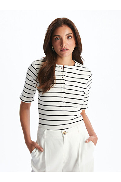 LC Waikiki Γυναικείο μπλουζάκι με ρίγες με λαιμόκοψη Özmarka New Season