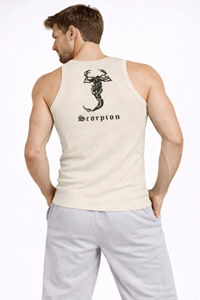 Generic Brand Men's Ribbed Athlete Zero Neck Slim Fit Back Printed Sports Ath...