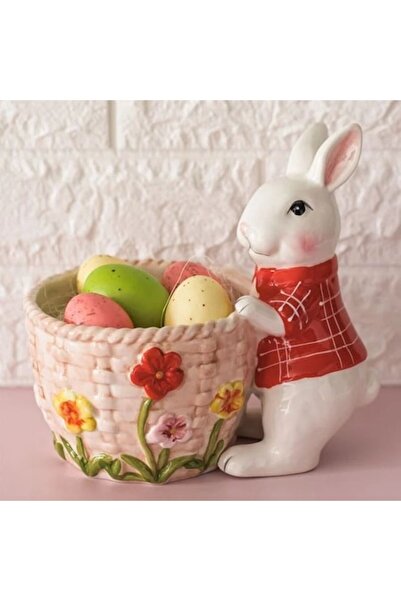 OEM Ceramic Support Bunny Basket for Easter Eggs 14x21x21cm