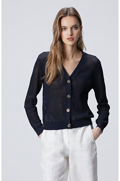 Network Lacivert Ajur Detaylı Triko Hırka