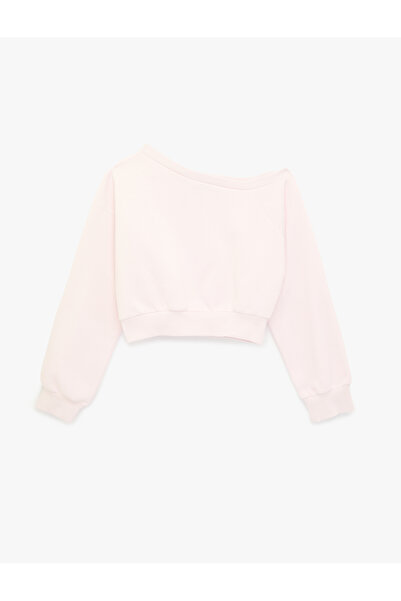 Koton Long Sleeve Asymmetrical Collar Sweatshirt with Corded Details