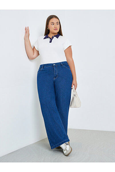 Styli Plus Size Women Blue Wide Leg Jeans