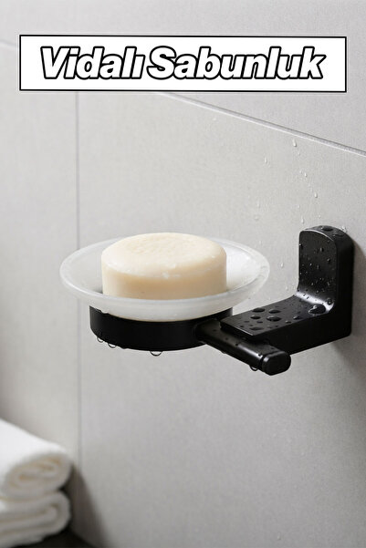 Badem10 Vijčana posuda za sapun, crna, zidna, mat crna, od nehrđajućeg čelika...