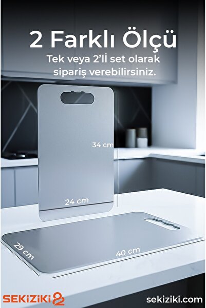 SEKİZİKİ Paslanmaz Çelik Kesme Tahtası 2'li Set