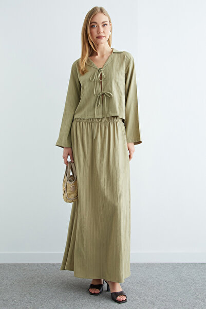 Fulla Moda 2-Piece Set with Tie-Front Top and Elastic Waist Skirt