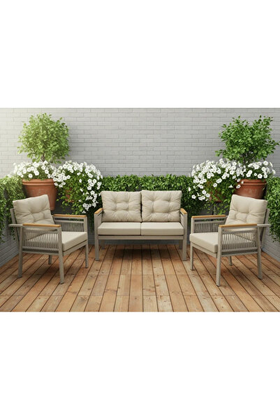 adımshops OPAL 2+1+1 (CAPPUCCİNO) Metal Gövde Balkon-bahçe-kafe,çay Seti,kolt...