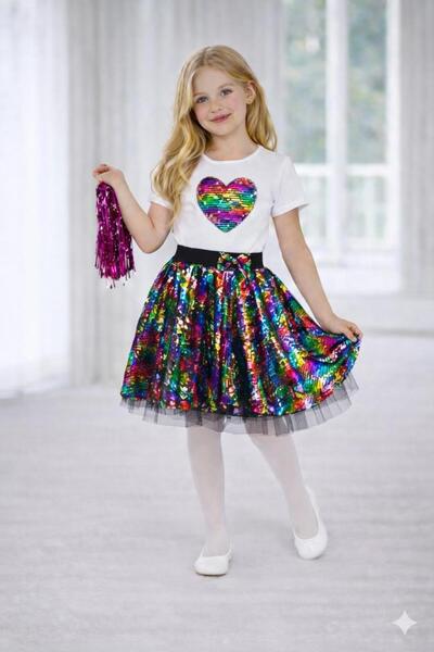 Dıgıl Kids Girl's Rainbow Sequin Suit Colorful