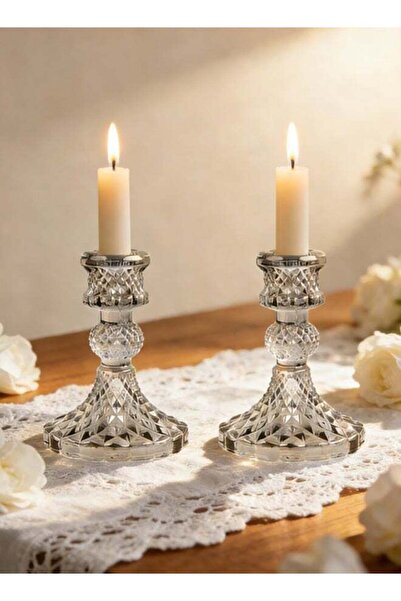 Generic طقم شمعدانات زجاجية شفافة طويلة (قطعتان) - ديكور حفلات الزفاف الرسمية...