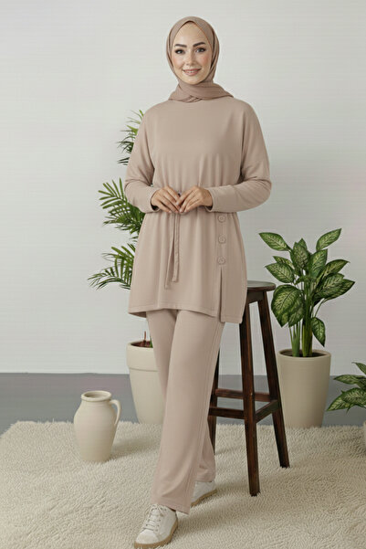 benguen Button Detailed Tunic Set Z5712 Beige