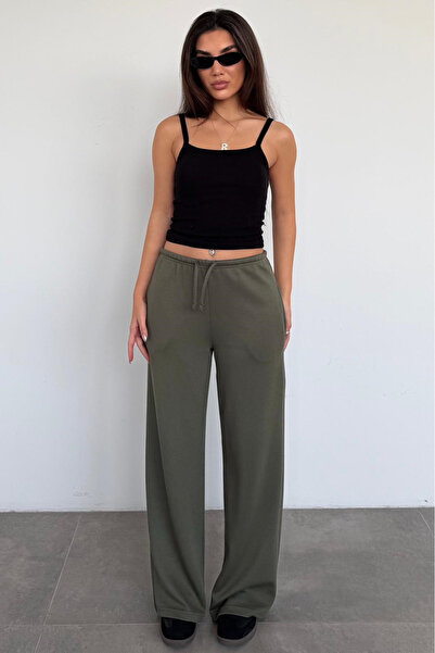 Madmext Khaki Wide Leg Barrel Fit Sweatpants Mg2646