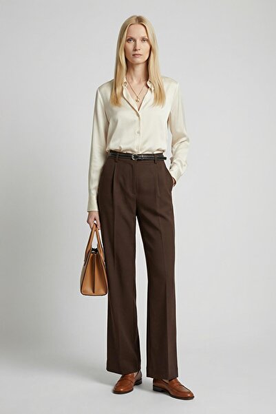 Rays 8399A Front Pleated Belted Trousers Brown