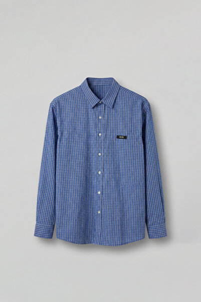 ablukaonline Men's Relaxed Fit 100% Cotton Long Sleeve Checkered Shirt Blue