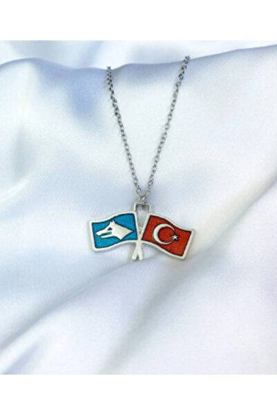 Yuchicly Bozkurt Figured Double Flag Necklace – Metal Unisex Chain Design