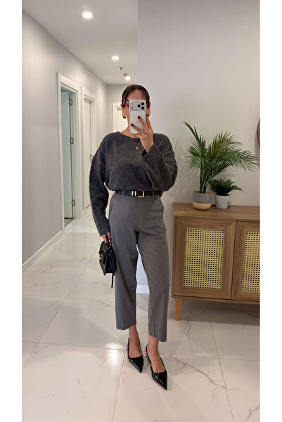 BİRCANÇİL Storry Dark Gray Straight Cut Trousers