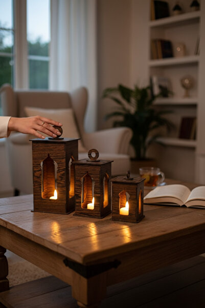 FREFLY Ramazan feneri Nikah Süslemesi / 3 lü Set pilli led Mumlu Dekoratif he...