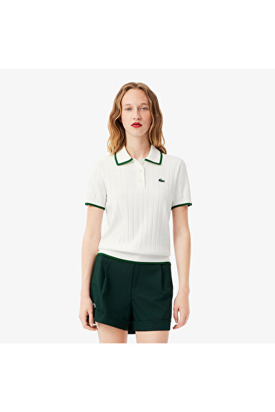 Lacoste Kadın Regular Fit Kısa Kollu Polo Yaka Beyaz Triko
