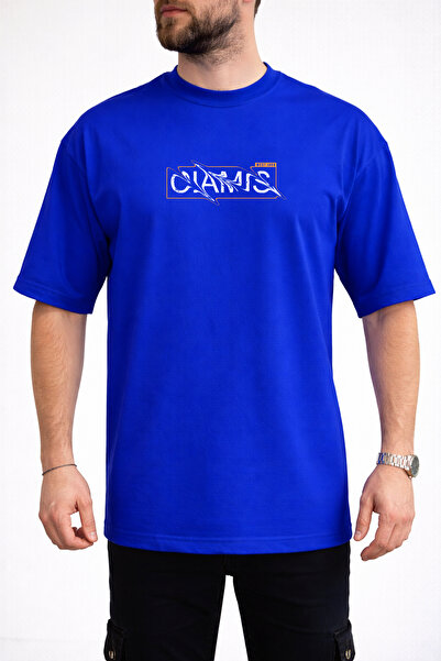 caddekombin Men's West Java Text Printed Crew Neck Saks Blue T-Shirt