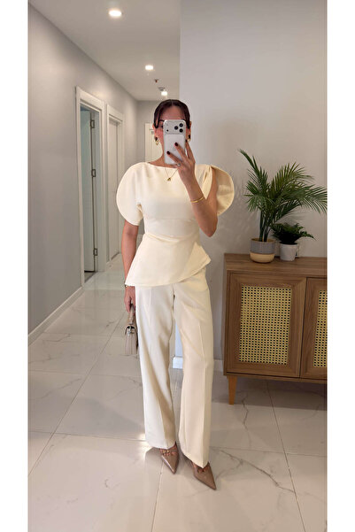 BİRCANÇİL طقم بنطلون وبلوزة كريمي من نودوير