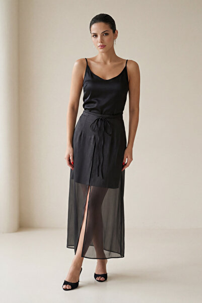 Setre Black waist tie and tulle detailed skirt