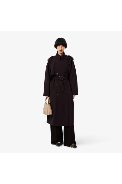 Lacoste Kadın Oversize Fit Koyu Kahverengi Trençkot