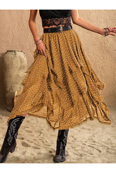 Take Two By Styli Women Lace Trim Asymmetric Hem Skirt