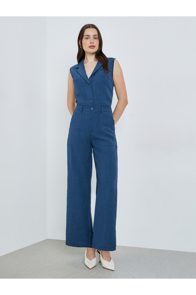 Styli Women Blue Linen Look Wide Leg Trousers